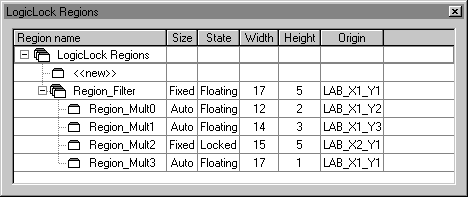 LogicLock Regions Window