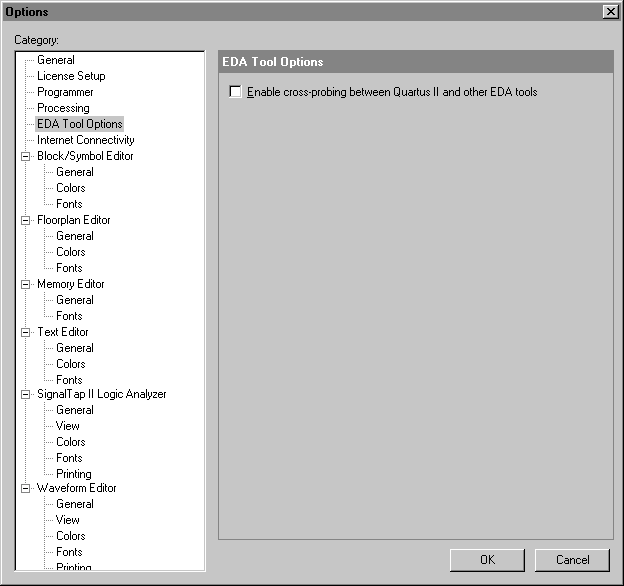 EDA Tools Options Tab