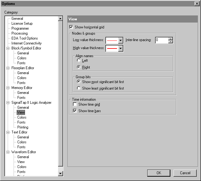 SignalTap II View Options