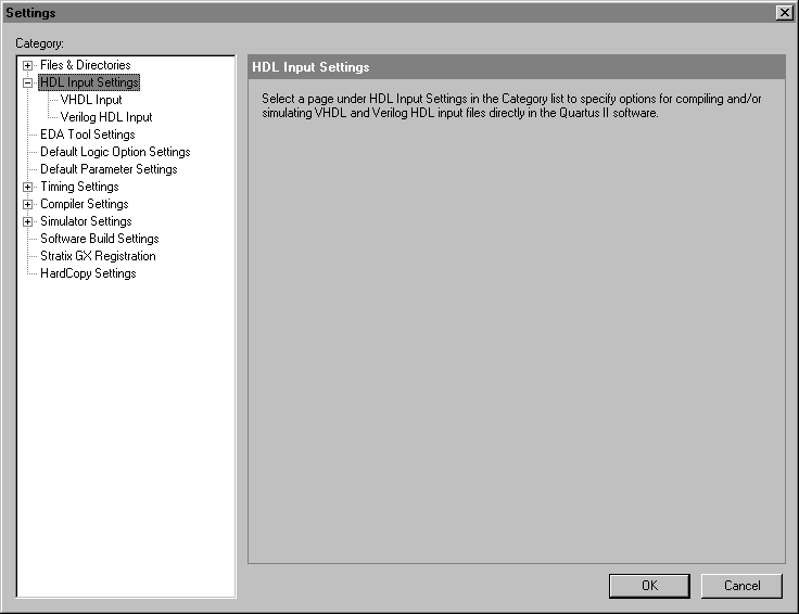 HDL Input Settings Page