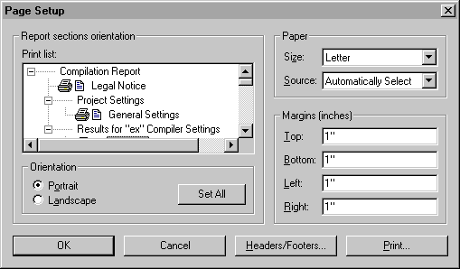Page Setup dialog box (Report Window)