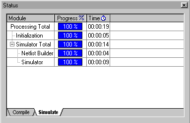 Status window during simulation