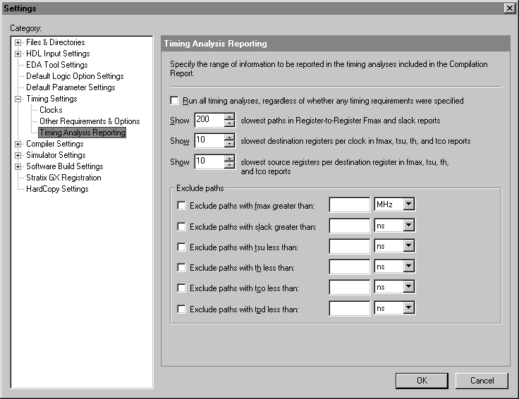 Timing Analysis Reporting Page