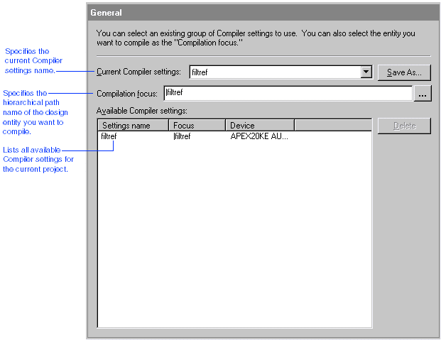 General Tab in the Compiler Settings Dialog Box